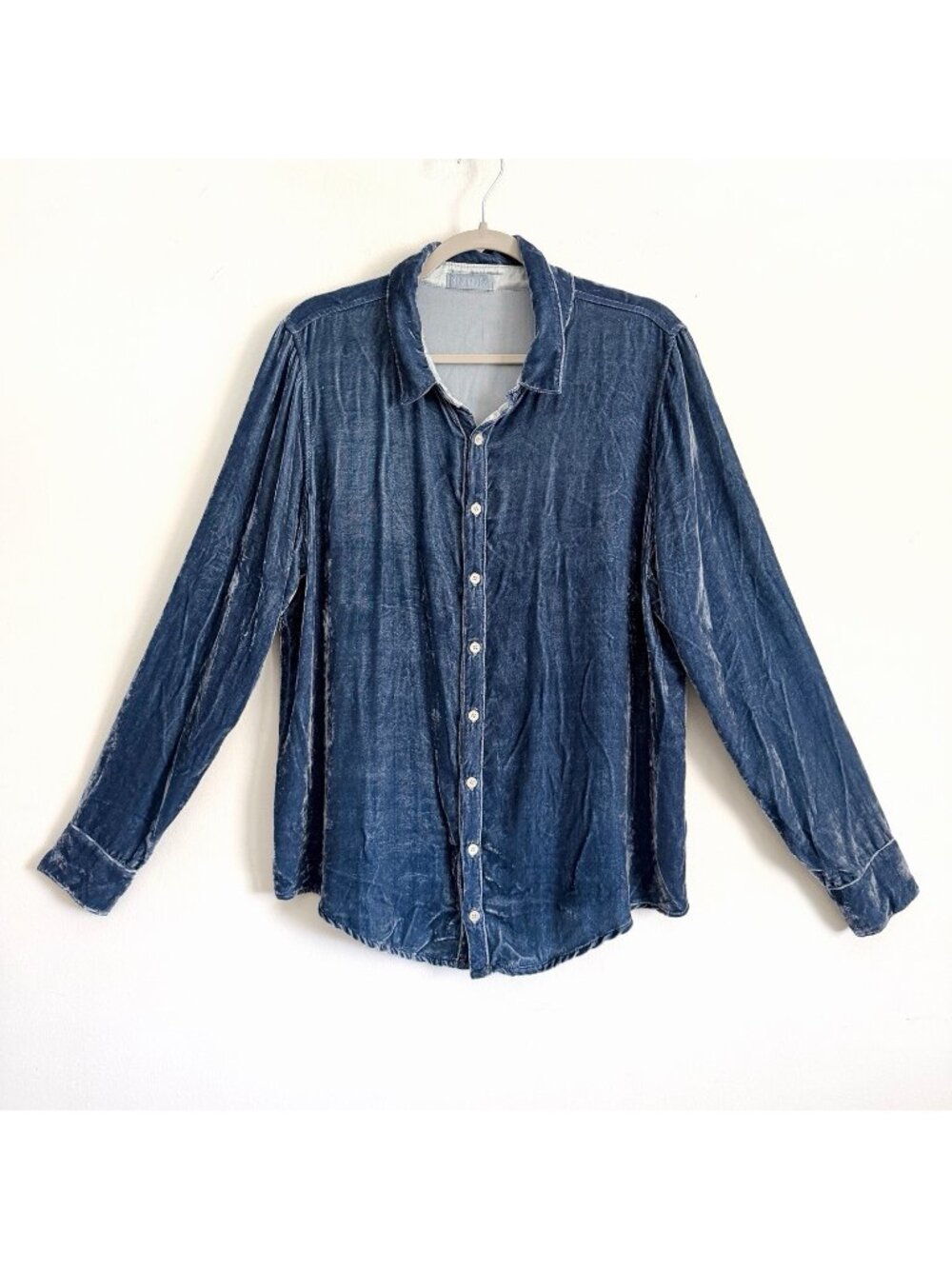 CP Shades Blue Velvet Long Sleeve Button Up Shirt Silk Blend Women’s Size Large